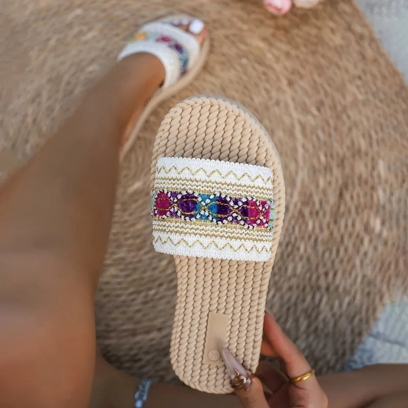 Mules Bohème Femme Été — Sandales À Franges Style Ethnique Plage