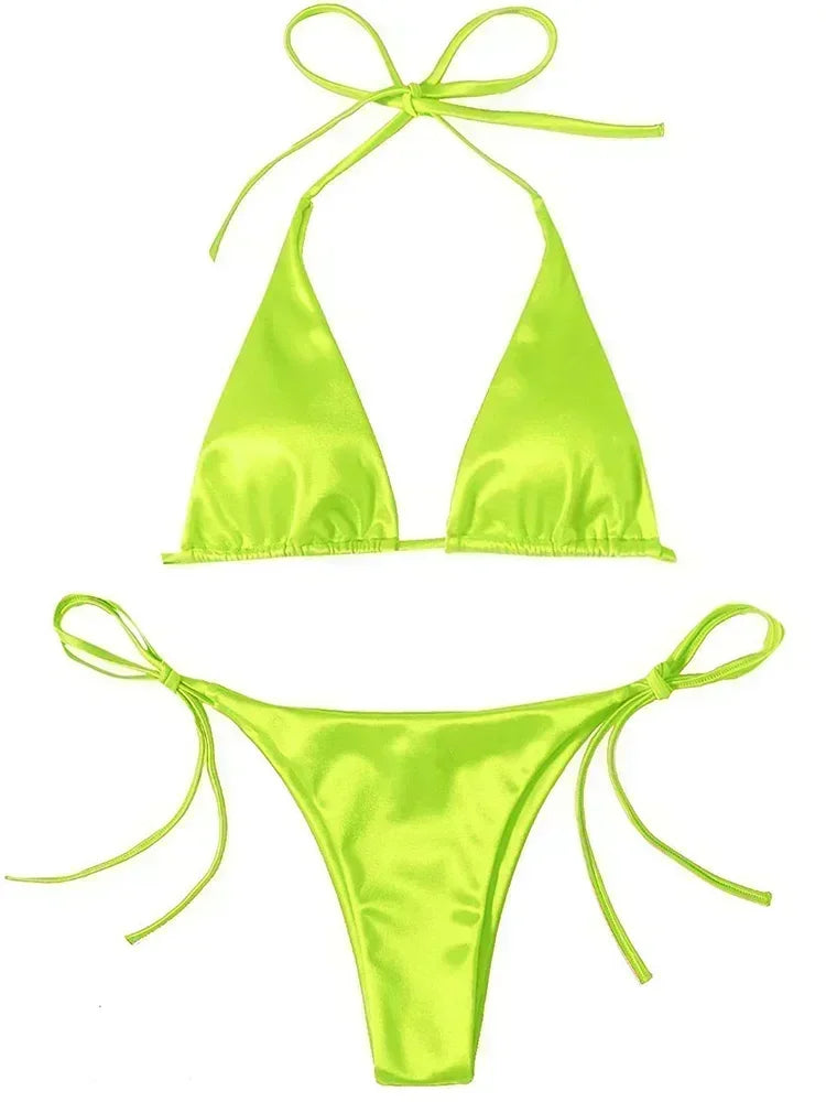 Bikini Satin Métallisé Halter — Deux Pièces Femme