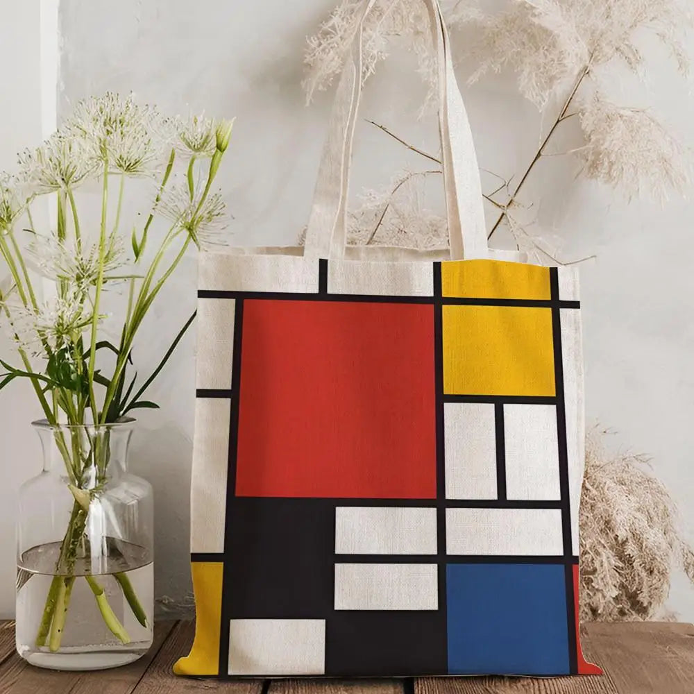 Tote Bag Canvas Style Mondrian — Sac Courses Éco-Responsable Grande Capacité