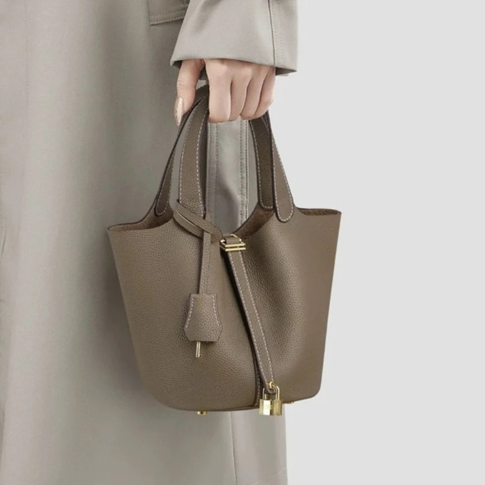 Sac Seau PU Style Panier — Sac À Main Femme Tendance Avec Pochette Intérieure