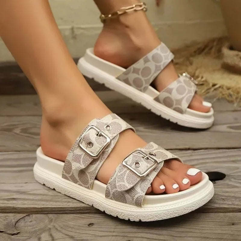 Mules Semelle Épaisse Boucle Métal — Claquettes Designer Style Street Femme