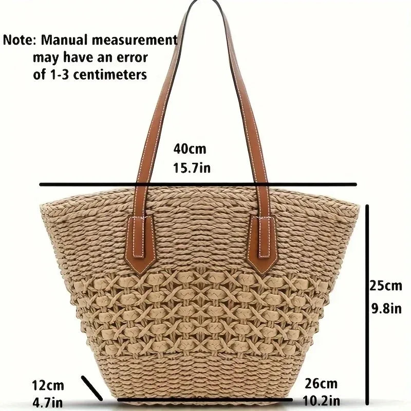 Grand Tote Bag en Paille Tressée — Sac Cabas Femme Grande Capacité Plage & Quotidien