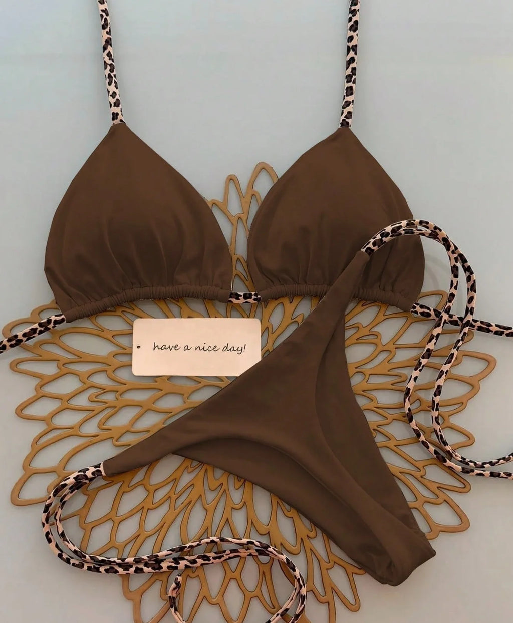 Bikini Bandeau Couleur Unie Tanga — Maillot 2 Pièces Femme Été