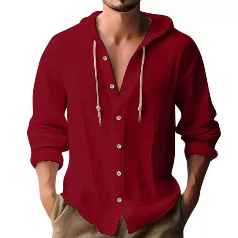 Chemise en Lin Homme à Capuche – Manches Longues, Style Streetwear
