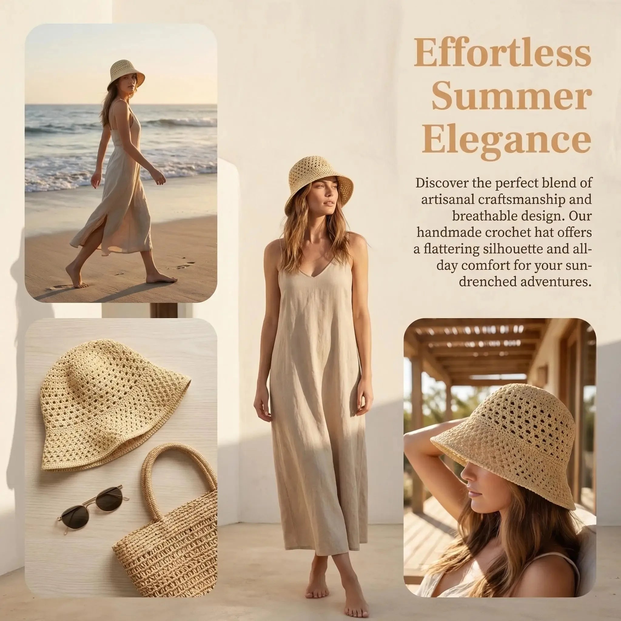 Chapeau de Plage Coréen en Paille — Bob Tissage Panama, Femme, 3 Coloris