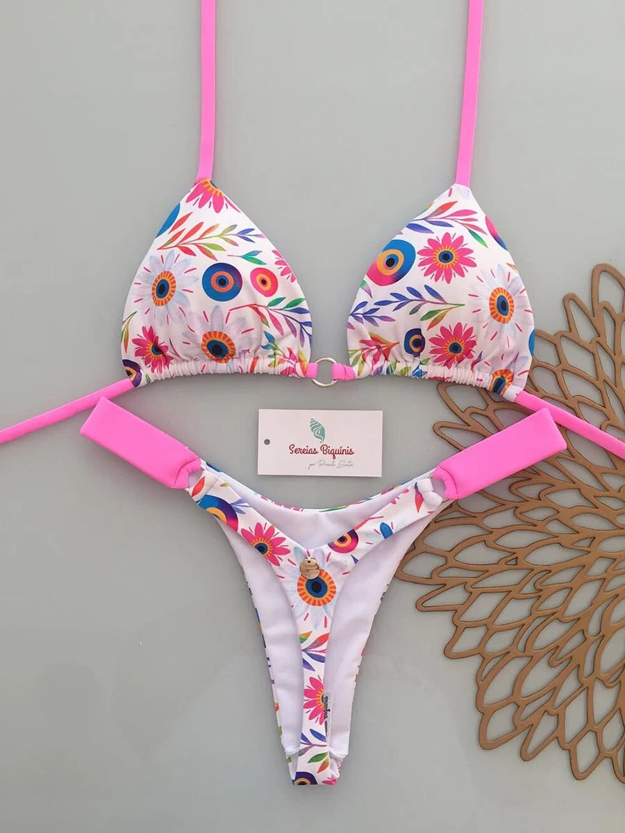 Bikini Brésilien Lacé Imprimé 2026 — Micro Swimwear Dos Nu Femme