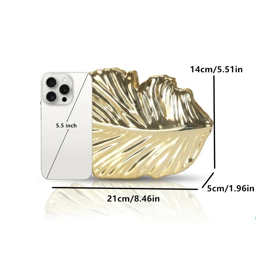 Pochette Soirée Luxe Feuilles Dorées — Clutch Acrylique Rigide Chaîne Femme