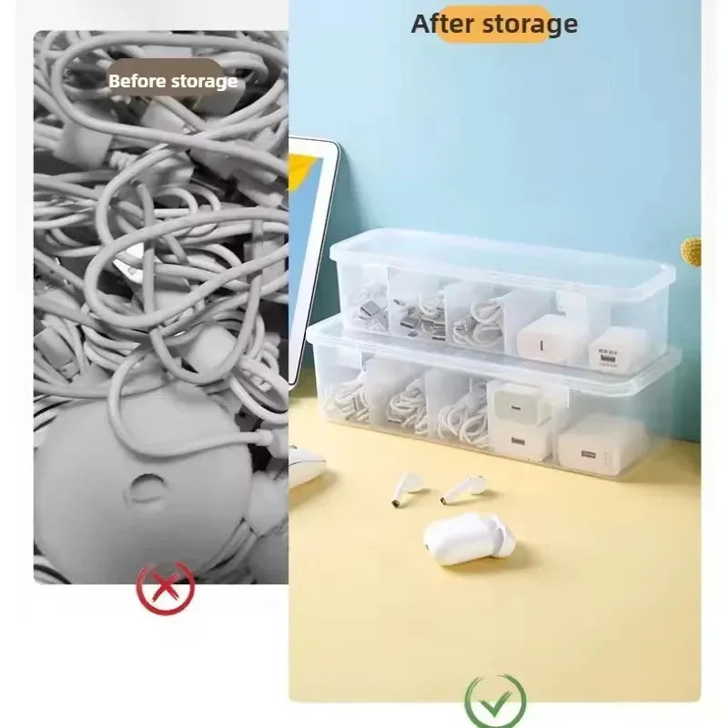 Boîte de Rangement Transparente pour Câbles — Organiseur avec Couvercle Anti-poussière