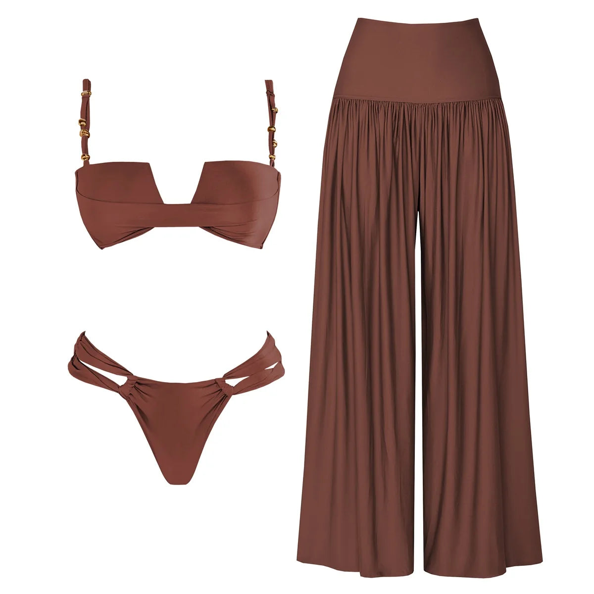 Ensemble Bikini Bandeau 3 Pièces avec Robe de Plage — Femme