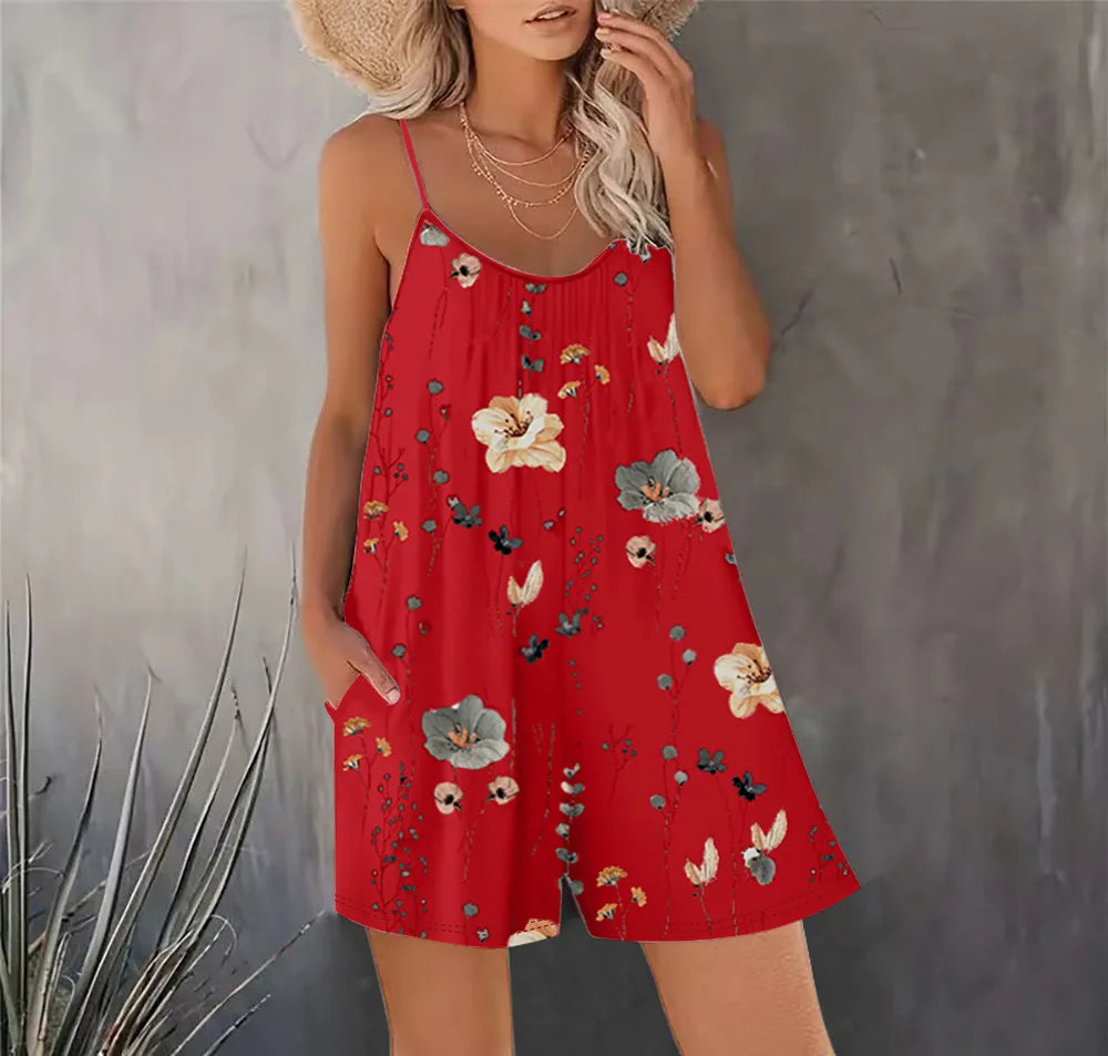 Combinaison Sans Manches Femme — Playsuit Casual Couleur Unie Printemps Été