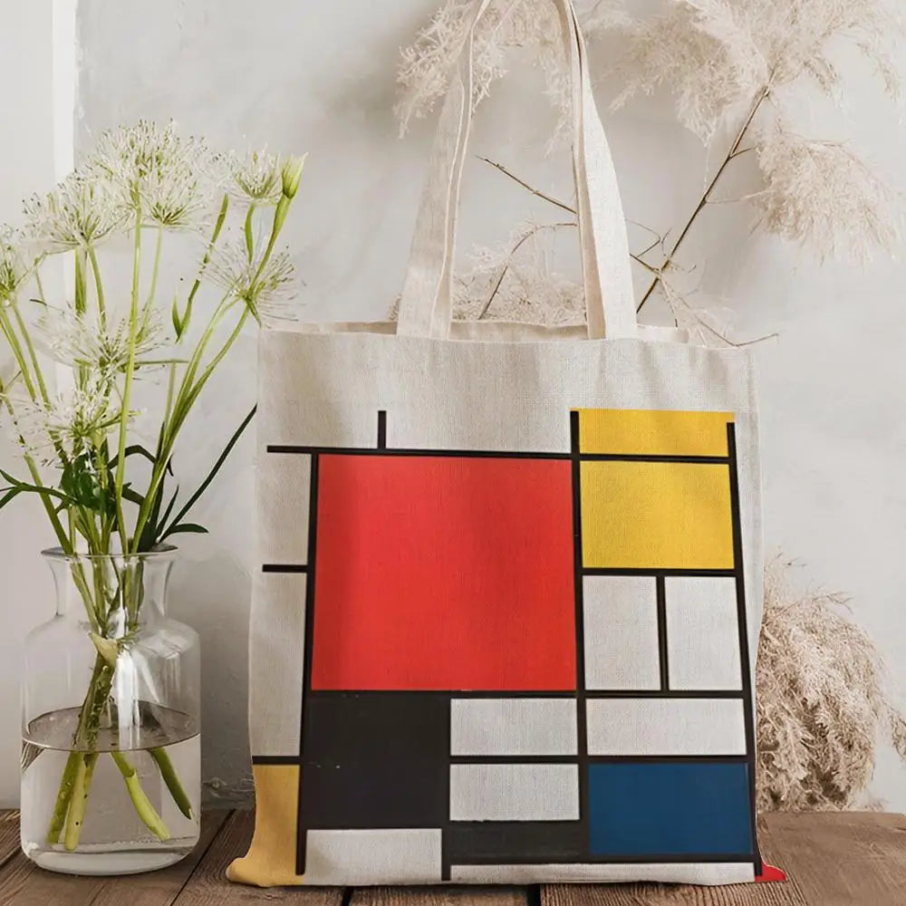 Tote Bag Canvas Style Mondrian — Sac Courses Éco-Responsable Grande Capacité