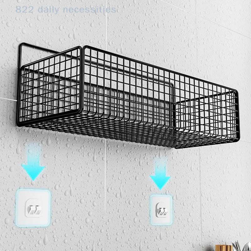 Étagère Murale Salle de Bain & Cuisine Sans Perçage – Fer, 2 Tailles