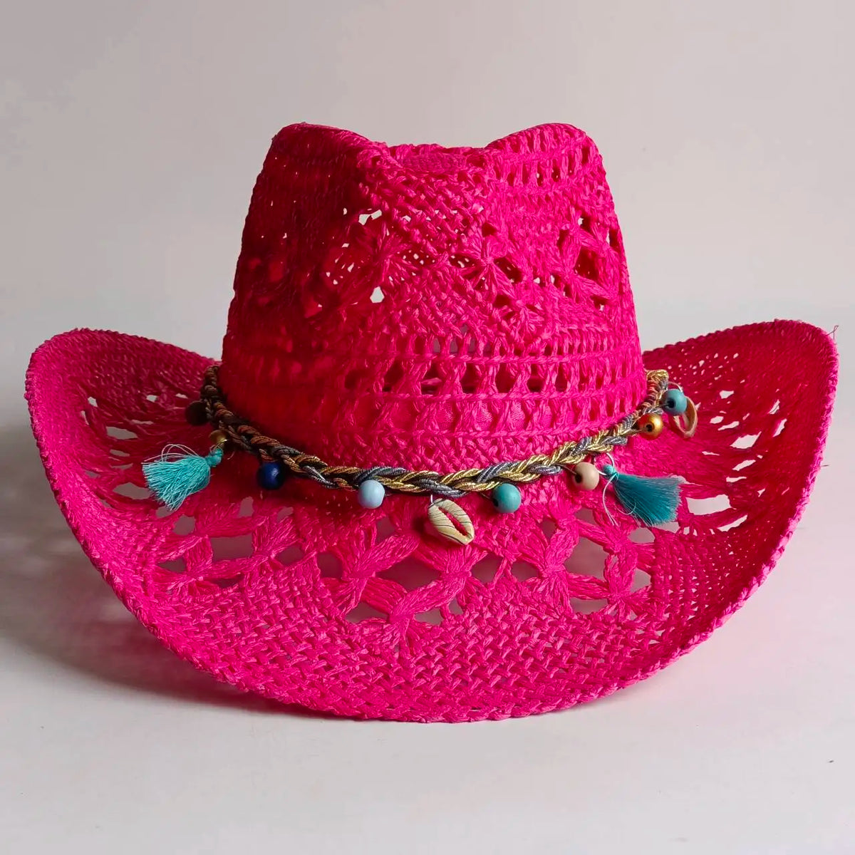 Chapeau de Cowboy Tendance Ajouré — Fait Main en Paille, Style Boho Plage Unisexe