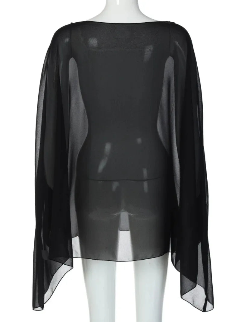 Blouse Mousseline Transparente Femme — Top Sexy Couleur Unie Style Plage & Soiree