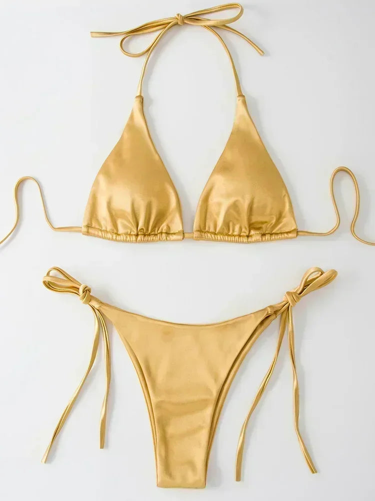 Bikini Satin Métallisé Halter — Deux Pièces Femme