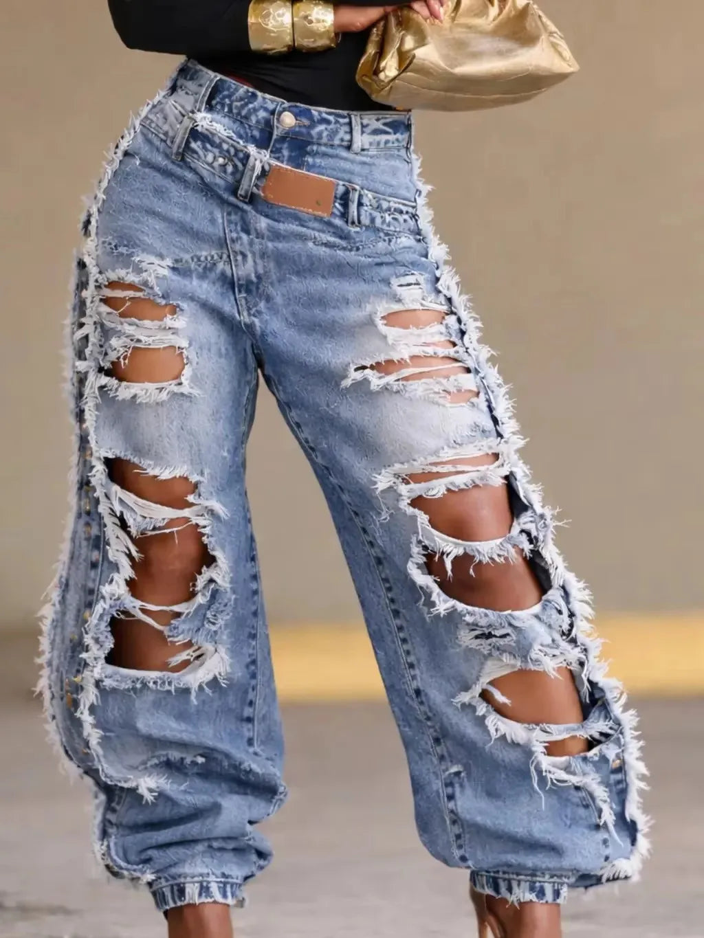 Jean Destroyé Jambe Droite Femme – Décontracté Cheville Lié Style Américain