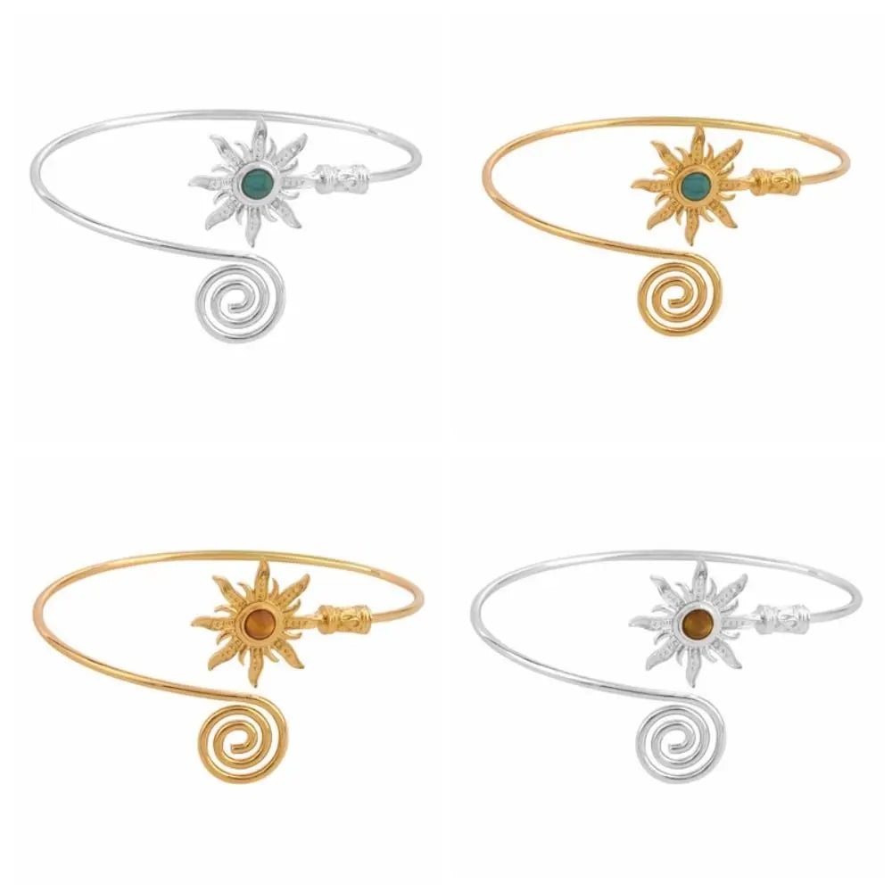 Bracelet Manchette Soleil Femme — Bangle Torsadé Ouvert Style Boho