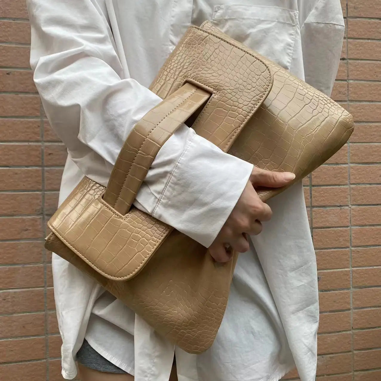 Sac À Main Cuir PU Motif Crocodile Grande Capacité — Sac Bandoulière Femme