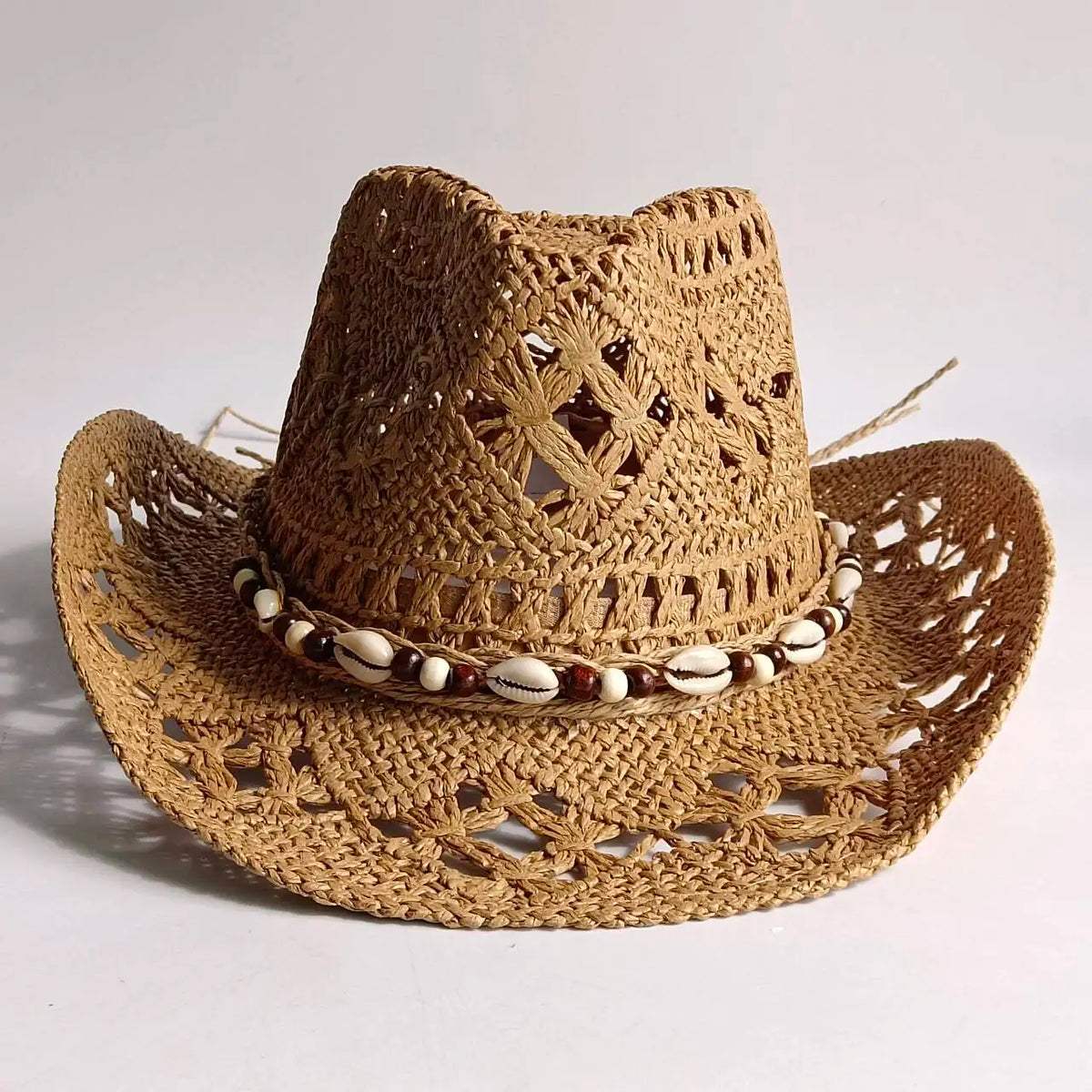 Chapeau de Cowboy Tendance Ajouré — Fait Main en Paille, Style Boho Plage Unisexe