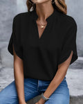 Top Blouse Col V Manches Courtes — Chemisier Casual Femme Grande Taille