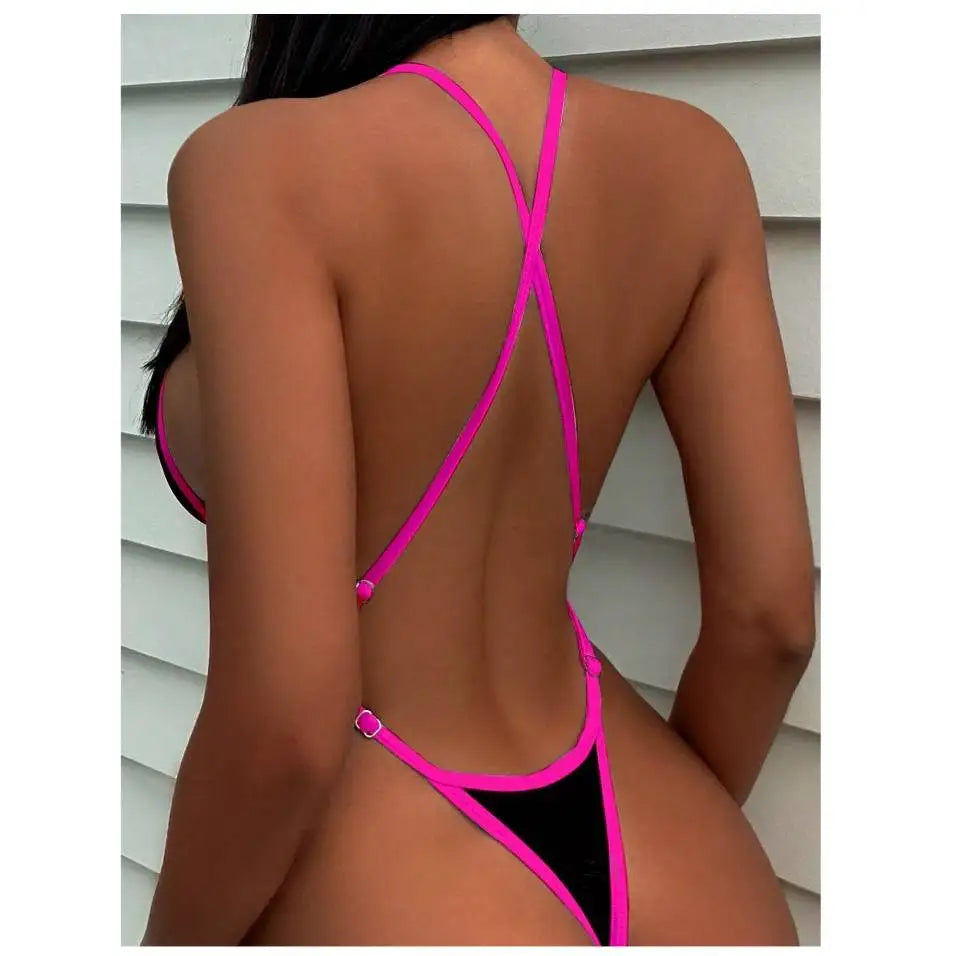 Maillot Une Pièce Halter Bicolore — Femme Sexy