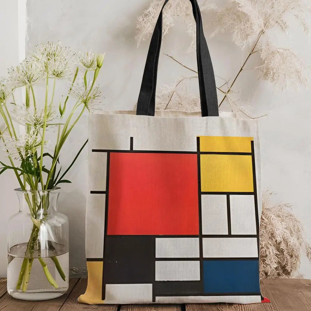Tote Bag Canvas Style Mondrian — Sac Courses Éco-Responsable Grande Capacité