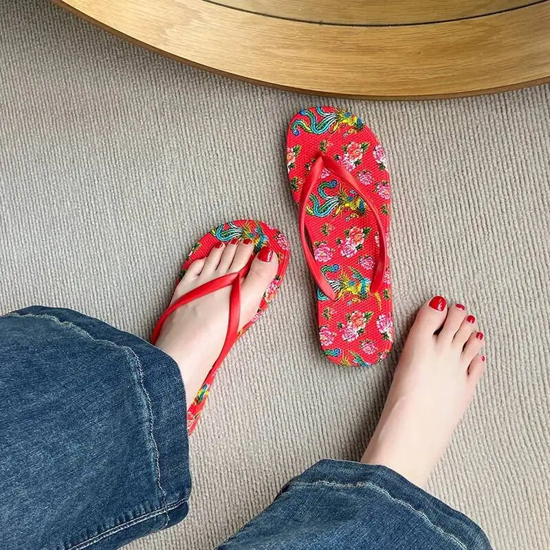 Tongs Couple Imprimé Floral Rétro – Sandales Plage Bout Pince Été 2026
