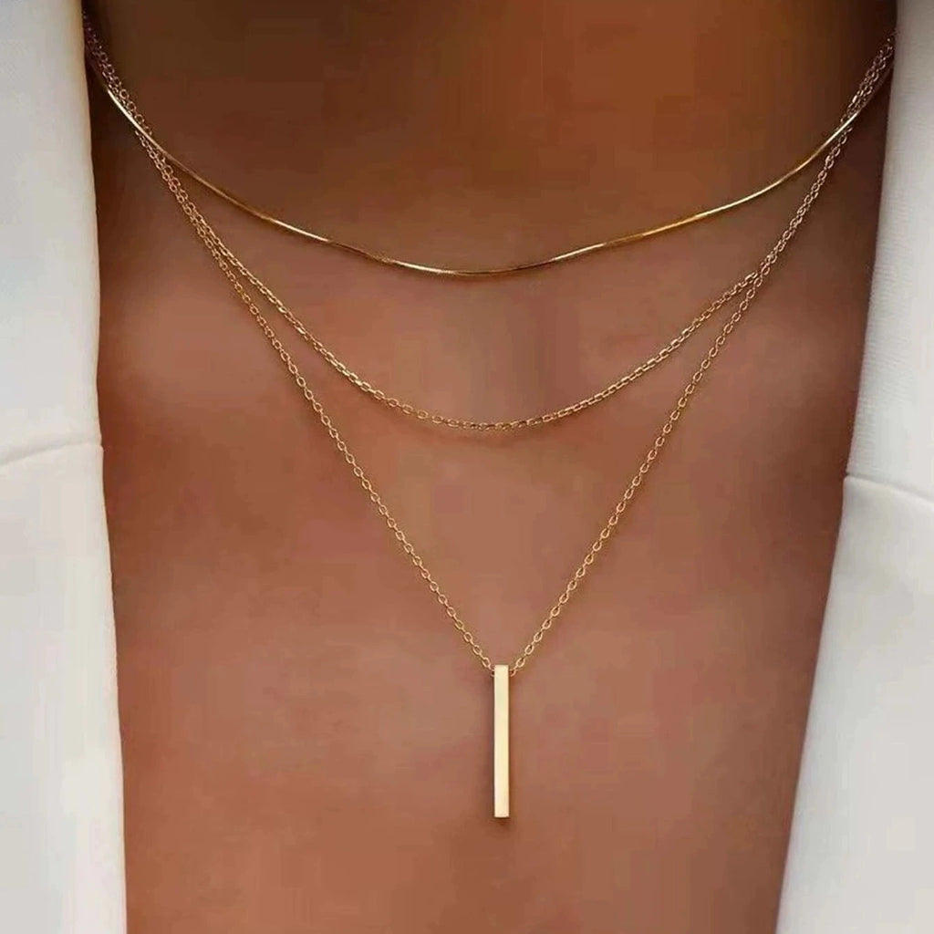 Collier Pendentif Barre Métal Doré — Chaîne Clavicule Femme Minimaliste