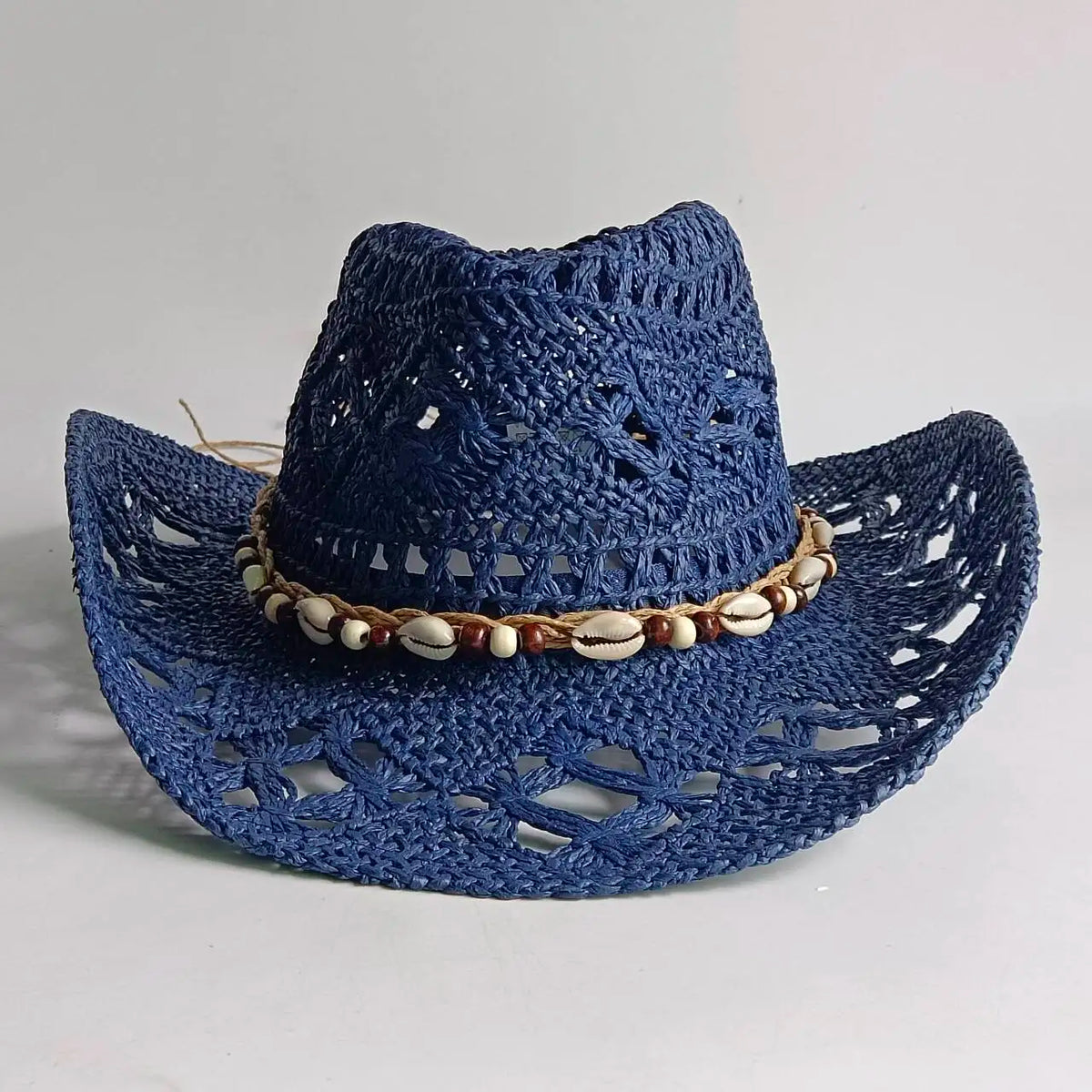 Chapeau de Cowboy Tendance Ajouré — Fait Main en Paille, Style Boho Plage Unisexe