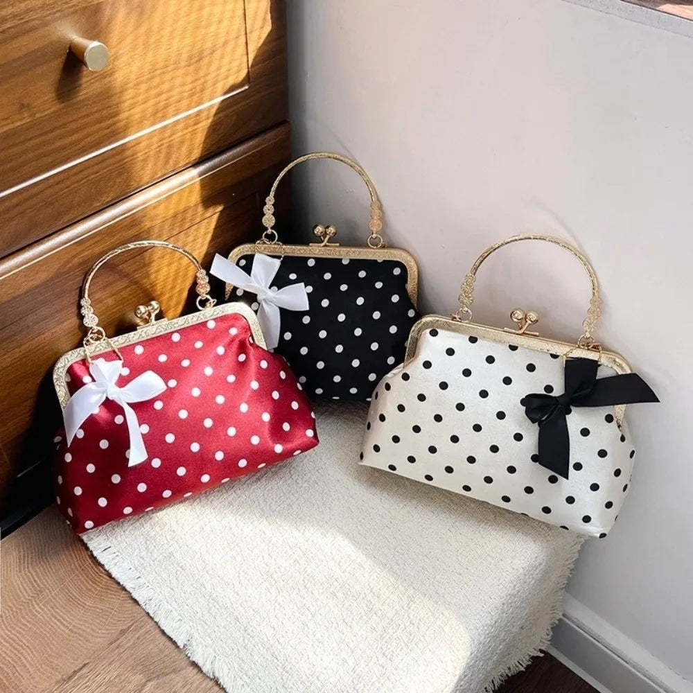 Pochette À Pois Kiss Lock — Sac Soirée Anse Métal Nœud Femme Élégante
