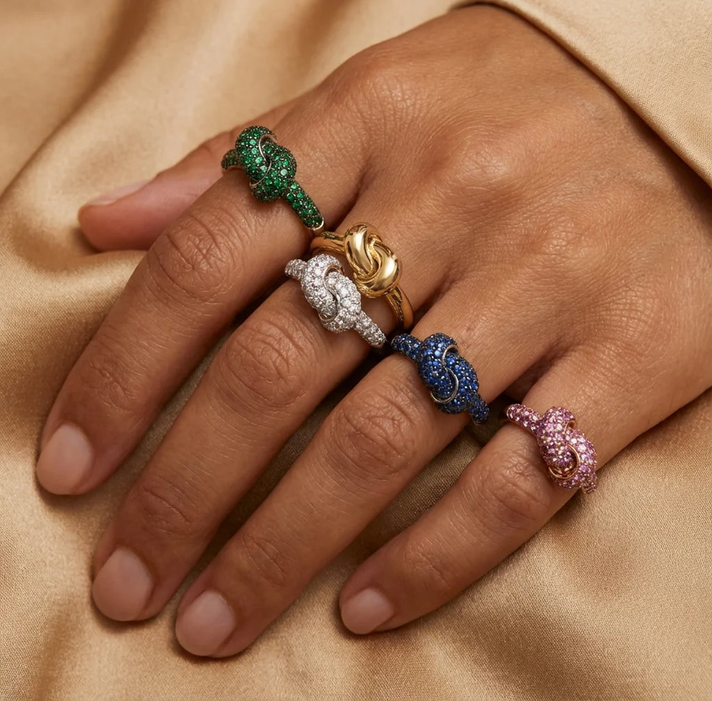Bague Nœud Zircon en Acier Inoxydable Plaqué Or 18K — Bijou Femme, 4 Coloris, Tailles 6-8