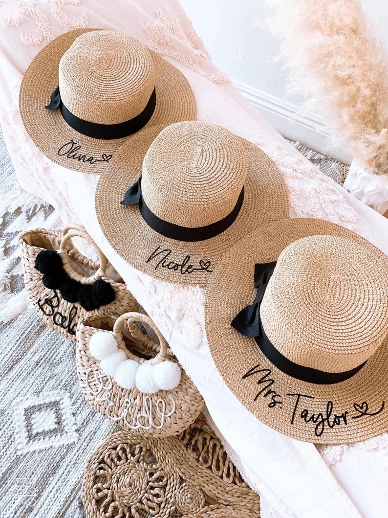 Chapeau de Plage Personnalisable – Mariage, Bride & Demoiselles d'Honneur