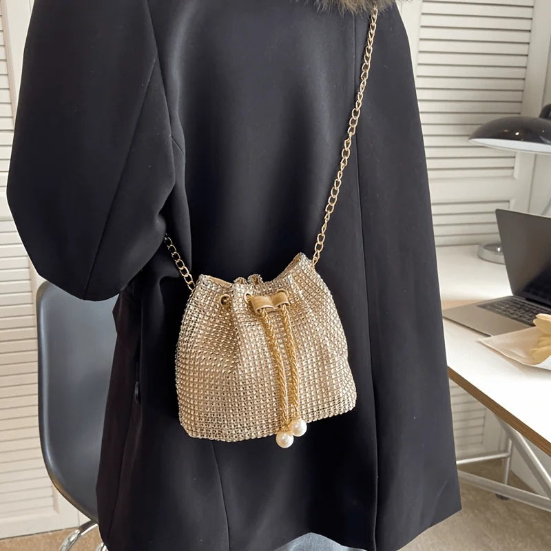Sac Crossbody Strass & Rhinestone — Pochette Seau Multifonction Femme Soirée