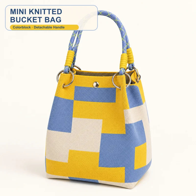 Mini Sac Seau Tricoté — Pochette Femme Motifs Géométriques Bohème