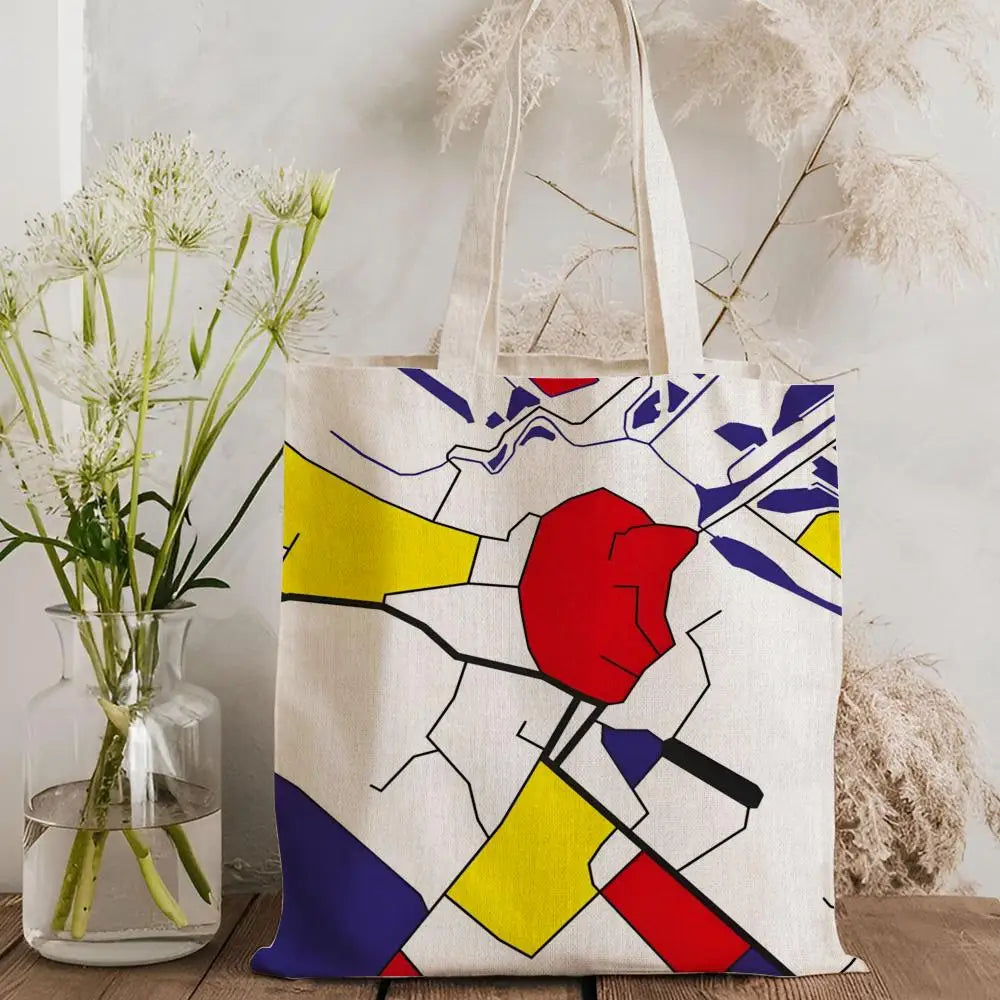 Tote Bag Canvas Style Mondrian — Sac Courses Éco-Responsable Grande Capacité