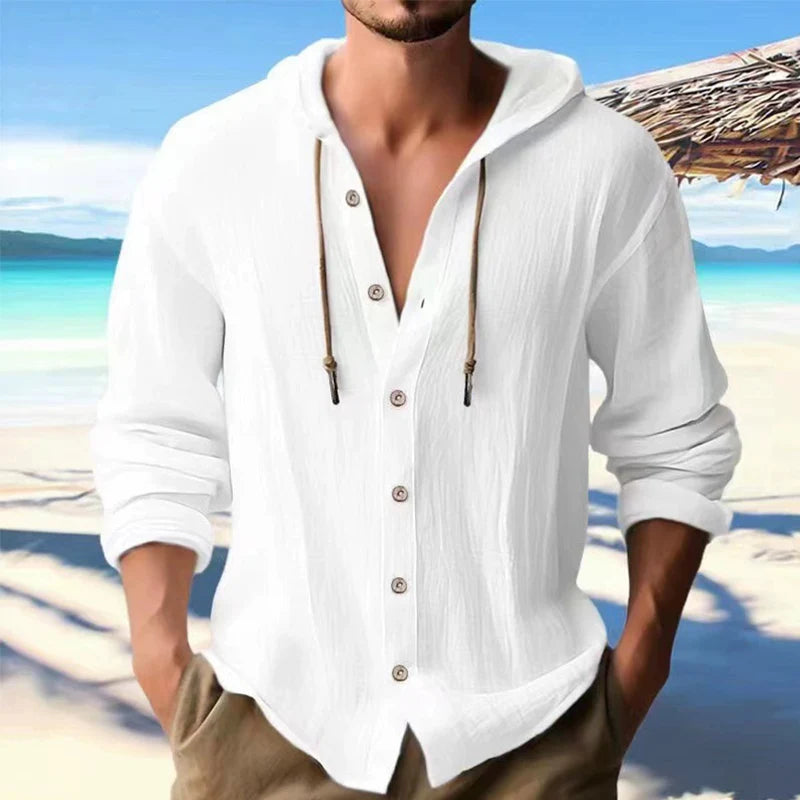Chemise en Lin Homme à Capuche – Manches Longues, Style Streetwear