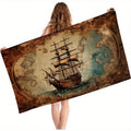 Serviette de Plage Carte Vintage et Bateau — Séchage Rapide, Anti-Sable