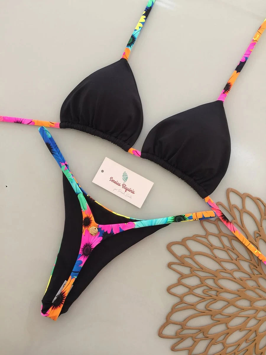 Bikini Brésilien Lacé Imprimé 2026 — Micro Swimwear Dos Nu Femme