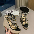 Sandales Wedge Rivet Style Designer Femme — Talon Haut Boucle Cheville Casual