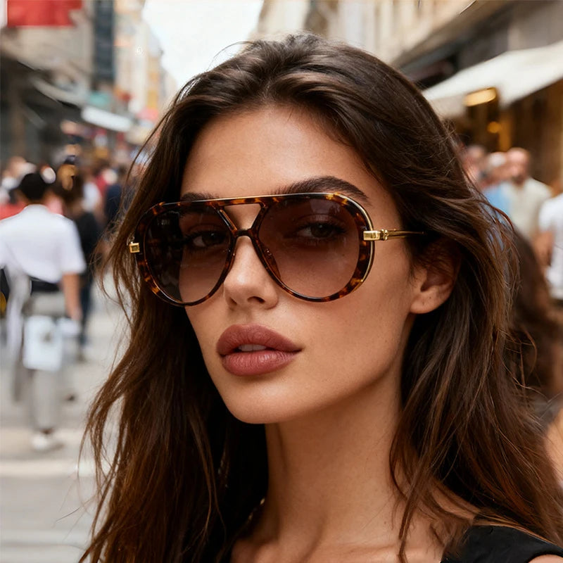 Lunettes de Soleil Aviateur Punk — Grande Monture Métal, Style Léopard, UV400, 4 Coloris