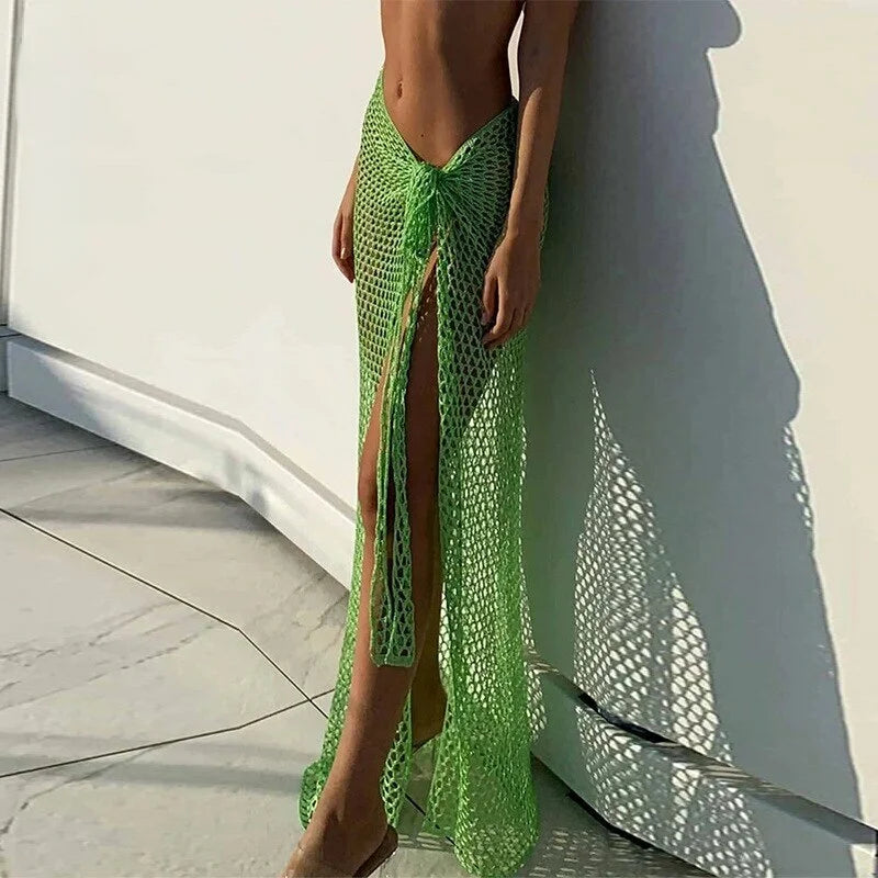 Paréo Cover-Up Femme Crochet Ajourné — Jupe Portefeuille Plage Couleur Unie