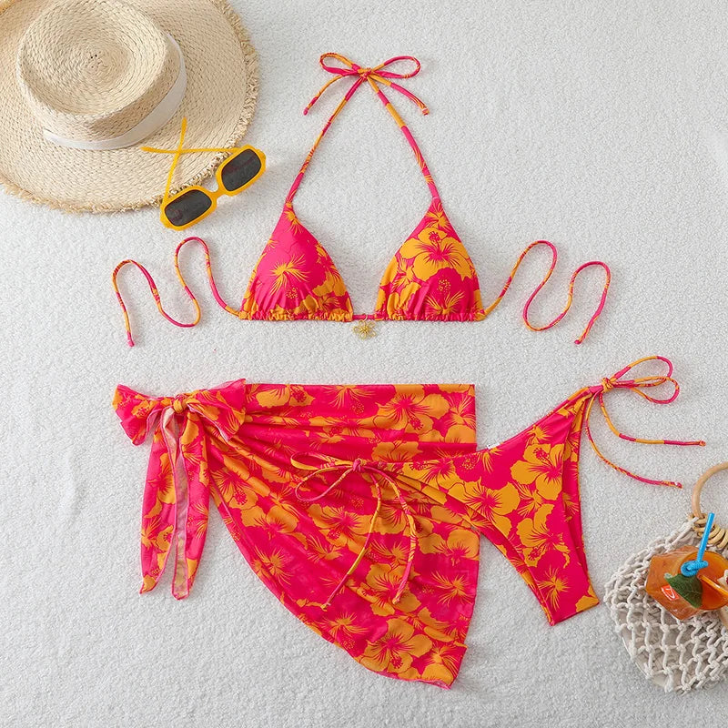 Ensemble Bikini 3 Pièces Triangle + Robe de Plage 2026 — Cover-Up Femme