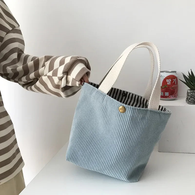 Mini Sac Velours Côtelé — Tote Bag Casual Réutilisable Femme 7 Coloris