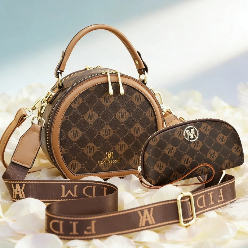 Ensemble 2 Sacs Ronds Bandoulière — Grand Sac + Pochette PU Femme Tendance