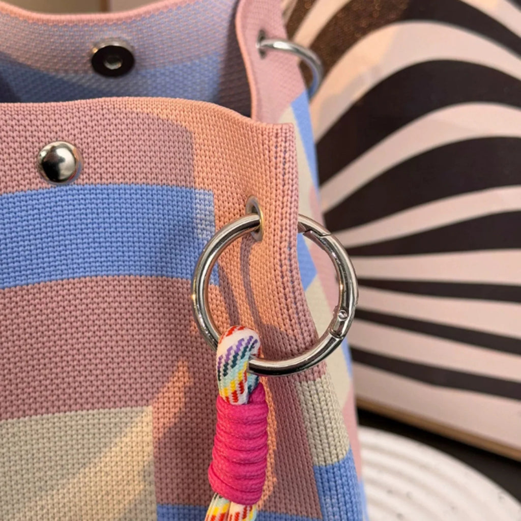 Sac Seau Tricoté Color Block Rétro Multicolore — Sac À Main Femme Tendance
