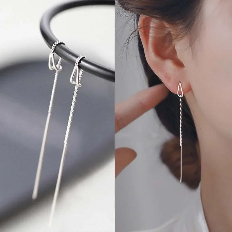 Boucles d'Oreilles Pendantes Zircon Cristal — Ear Line Rose Gold Femme