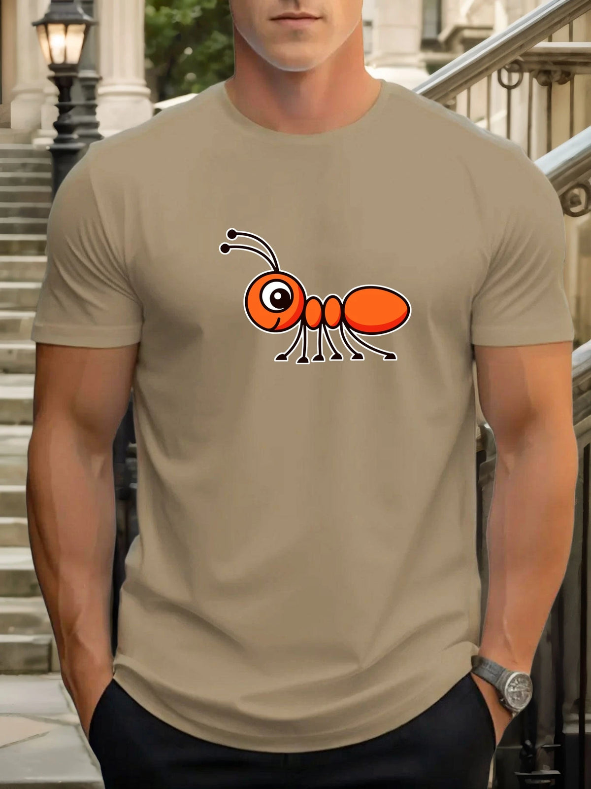 T-Shirt Homme 100% Coton Imprimé Graphique – Col Rond, Style Casual