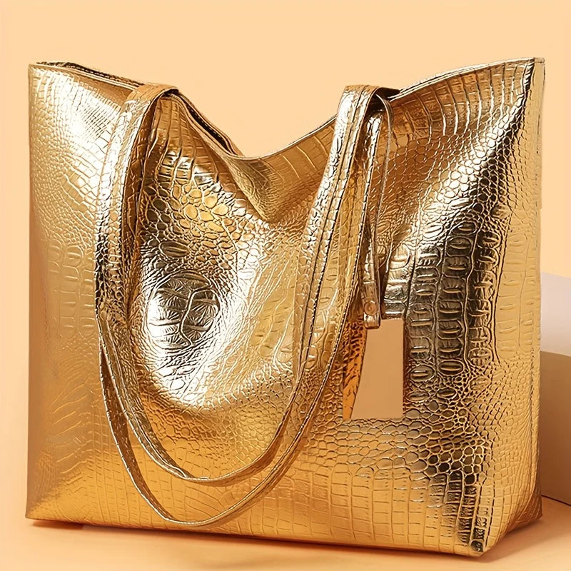 Sac Cabas Vintage Grande Capacité — Tote Bag Finition Métallique Femme Bureau