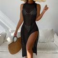 Robe Crochet Cover-Up Fente Latérale — Robe de Plage Sans Manches Femme