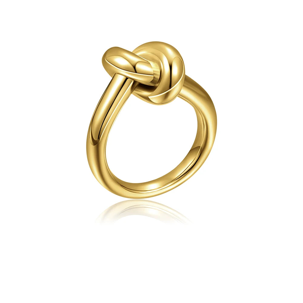 Bague Nœud Zircon en Acier Inoxydable Plaqué Or 18K — Bijou Femme, 4 Coloris, Tailles 6-8